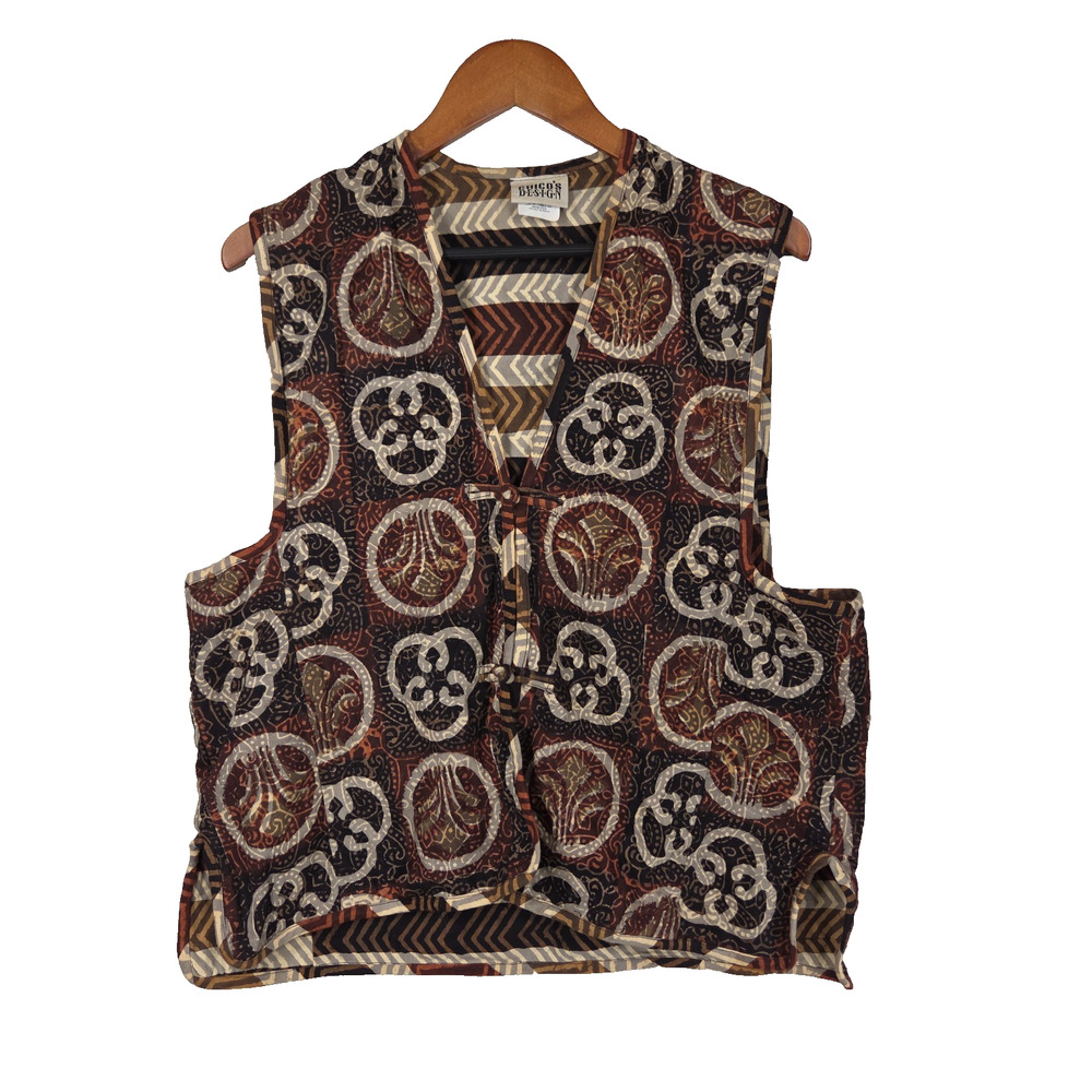 Vintage Chicos Womens Vest Medium Red Pockets Business Western Cowgirl Aztec